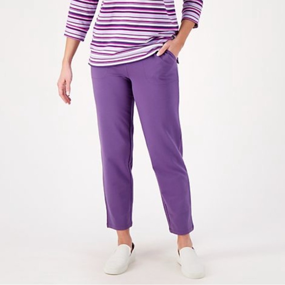 Denim & Co. Active French Terry Regular Pull-On Ankle Pants in Dark Lilac